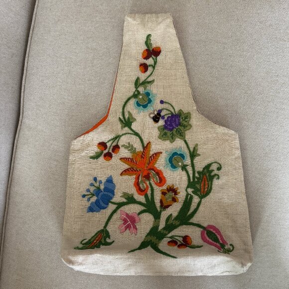 Vintage Hippie Handmade Crewel Embroidery Tote Bag Purse - Picture 11 of 11